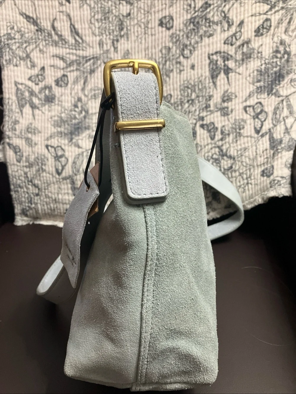 Margot Kaye Mint Suede Crossbody Bag with Adjustable Strap